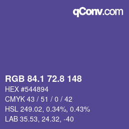 カラーコード: RGB 84.1 72.8 148 | qconv.com