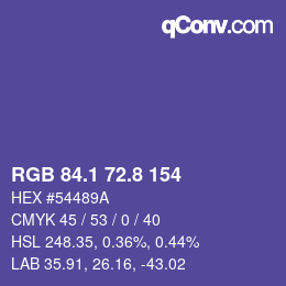 カラーコード: RGB 84.1 72.8 154 | qconv.com