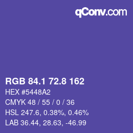 カラーコード: RGB 84.1 72.8 162 | qconv.com