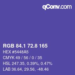 カラーコード: RGB 84.1 72.8 165 | qconv.com