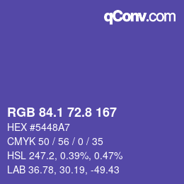 カラーコード: RGB 84.1 72.8 167 | qconv.com