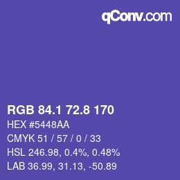 カラーコード: RGB 84.1 72.8 170 | qconv.com