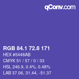 カラーコード: RGB 84.1 72.8 171 | qconv.com