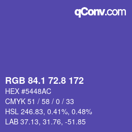 カラーコード: RGB 84.1 72.8 172 | qconv.com