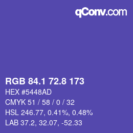 カラーコード: RGB 84.1 72.8 173 | qconv.com