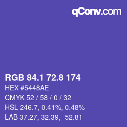 カラーコード: RGB 84.1 72.8 174 | qconv.com