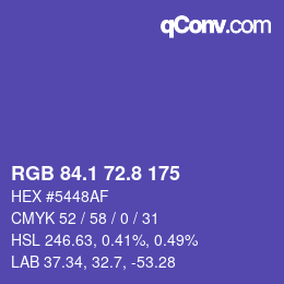 カラーコード: RGB 84.1 72.8 175 | qconv.com