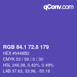 カラーコード: RGB 84.1 72.8 179 | qconv.com