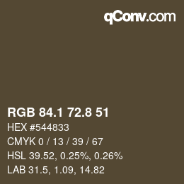 カラーコード: RGB 84.1 72.8 51 | qconv.com