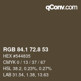 カラーコード: RGB 84.1 72.8 53 | qconv.com