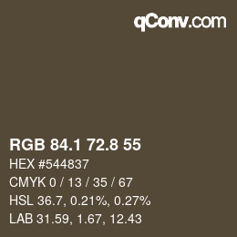 カラーコード: RGB 84.1 72.8 55 | qconv.com