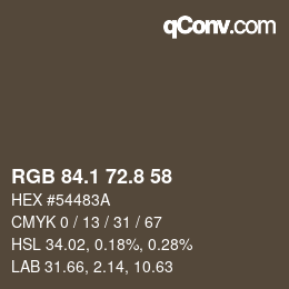 カラーコード: RGB 84.1 72.8 58 | qconv.com