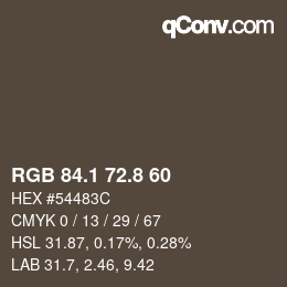 Color code: RGB 84.1 72.8 60 | qconv.com