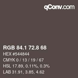 Color code: RGB 84.1 72.8 68 | qconv.com