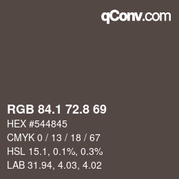 Color code: RGB 84.1 72.8 69 | qconv.com