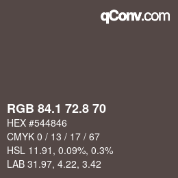 カラーコード: RGB 84.1 72.8 70 | qconv.com