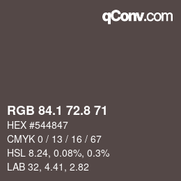 Color code: RGB 84.1 72.8 71 | qconv.com