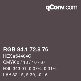 Color code: RGB 84.1 72.8 76 | qconv.com