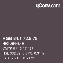 Color code: RGB 84.1 72.8 78 | qconv.com