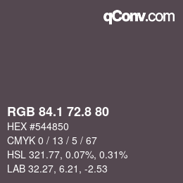 カラーコード: RGB 84.1 72.8 80 | qconv.com