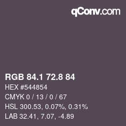 Color code: RGB 84.1 72.8 84 | qconv.com