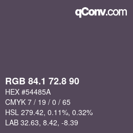 カラーコード: RGB 84.1 72.8 90 | qconv.com