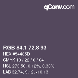 カラーコード: RGB 84.1 72.8 93 | qconv.com