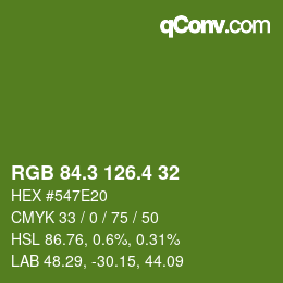 カラーコード: RGB 84.3 126.4 32 | qconv.com