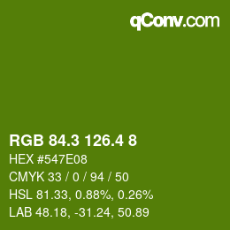 カラーコード: RGB 84.3 126.4 8 | qconv.com