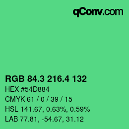 カラーコード: RGB 84.3 216.4 132 | qconv.com