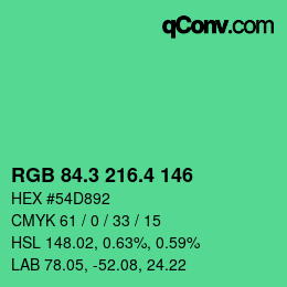 カラーコード: RGB 84.3 216.4 146 | qconv.com