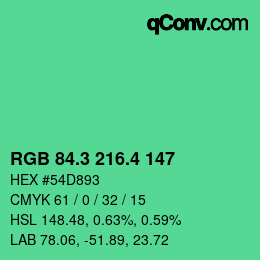カラーコード: RGB 84.3 216.4 147 | qconv.com