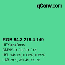 カラーコード: RGB 84.3 216.4 149 | qconv.com