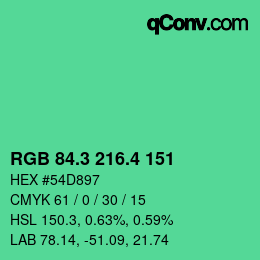 カラーコード: RGB 84.3 216.4 151 | qconv.com
