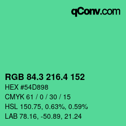 カラーコード: RGB 84.3 216.4 152 | qconv.com