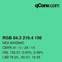 カラーコード: RGB 84.3 216.4 156 | qconv.com