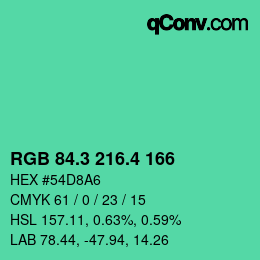 カラーコード: RGB 84.3 216.4 166 | qconv.com