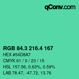 カラーコード: RGB 84.3 216.4 167 | qconv.com