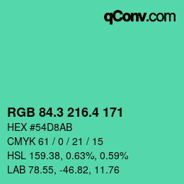 カラーコード: RGB 84.3 216.4 171 | qconv.com