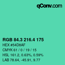 カラーコード: RGB 84.3 216.4 175 | qconv.com