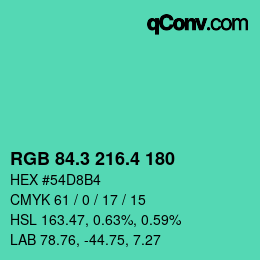 カラーコード: RGB 84.3 216.4 180 | qconv.com