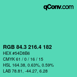 カラーコード: RGB 84.3 216.4 182 | qconv.com