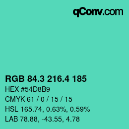 カラーコード: RGB 84.3 216.4 185 | qconv.com