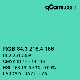 カラーコード: RGB 84.3 216.4 186 | qconv.com