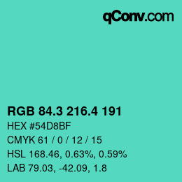 カラーコード: RGB 84.3 216.4 191 | qconv.com
