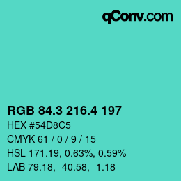 カラーコード: RGB 84.3 216.4 197 | qconv.com