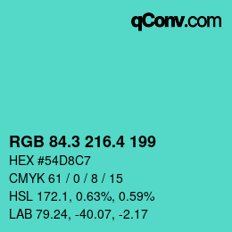 カラーコード: RGB 84.3 216.4 199 | qconv.com