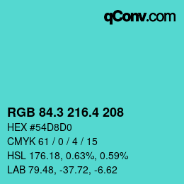 カラーコード: RGB 84.3 216.4 208 | qconv.com