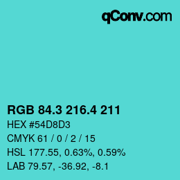 カラーコード: RGB 84.3 216.4 211 | qconv.com