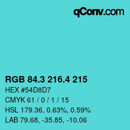 カラーコード: RGB 84.3 216.4 215 | qconv.com